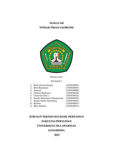 Makalah Pancasila Makalah Tindak Pidana Korupsi Disusun Oleh