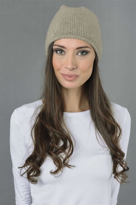 Pure Cashmere Plain Knitted Slouchy Beanie Hat In Camel Brown