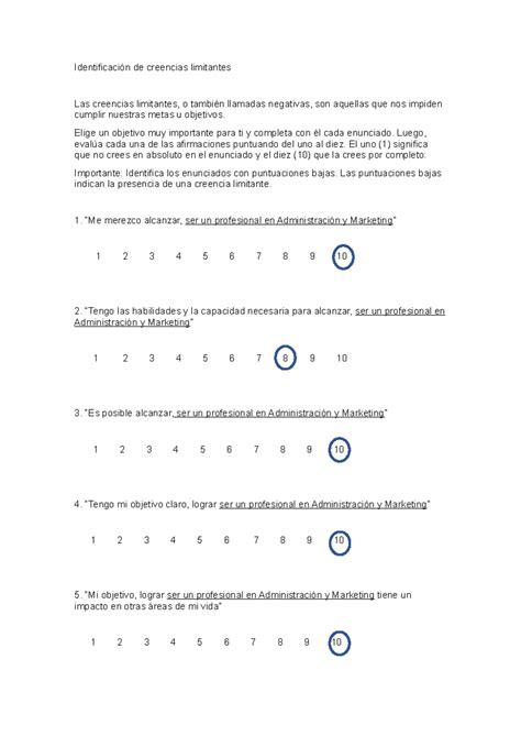 IVU Actividad 6 Identificación de creencias limitantes Las creencias