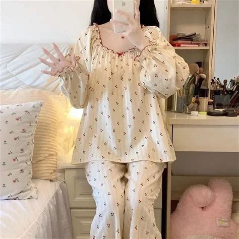 Linyooli Piece One Ruffle Nightgown Style Sleepwear Pajamas Lace Print