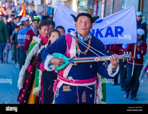 Unidentified Ladakhi people with traditional costumes participates in ...