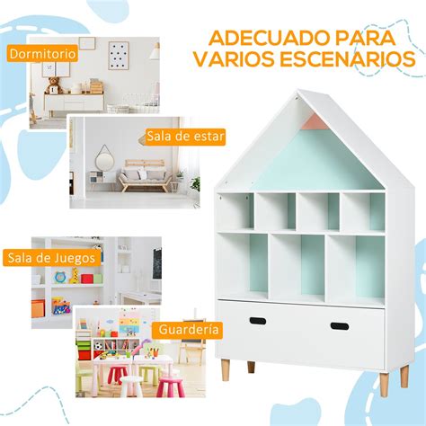 HOMCOM Estante De Madeira Infantil Em Forma De Casa Estante Para