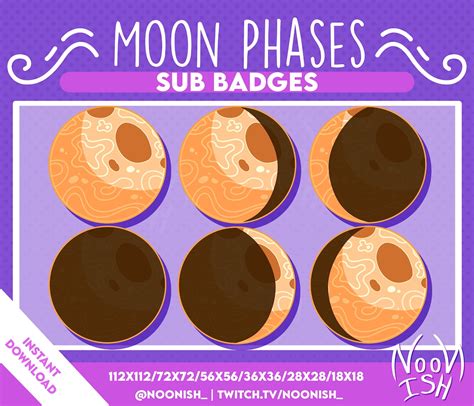 Twitch Sub Badges Cheer Bit Badges MOON PHASES X6 Etsy