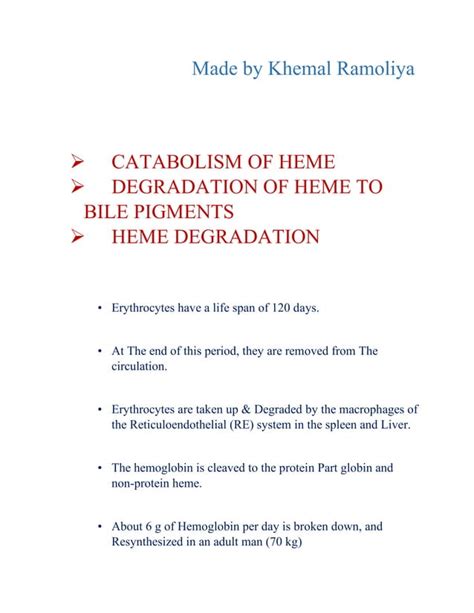 Heme Catabolism Or Degradation Pdf