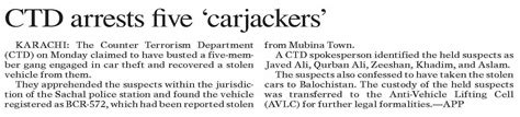 Dawn EPaper Dec 05 2023 CTD Arrests Five Carjackers