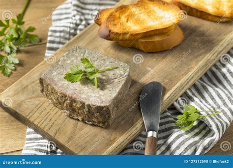 Savory Duck Liver Pate Spread Stock Photo Image Of Herb Baguette