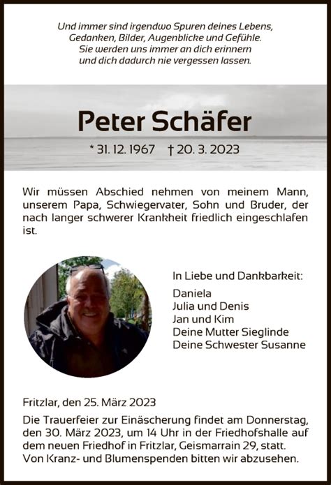 Traueranzeigen Von Peter Sch Fer Trauer Hna De