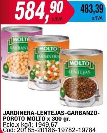 JARDINERA LENTEJAS GARBANZO POROTO MOLTO X 300gr Oferta En Maxiconsumo