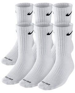 SALE NEW Nike Dri Fit Dry Fit Cotton White Crew Socks 3 Or 6 Pair Large ...