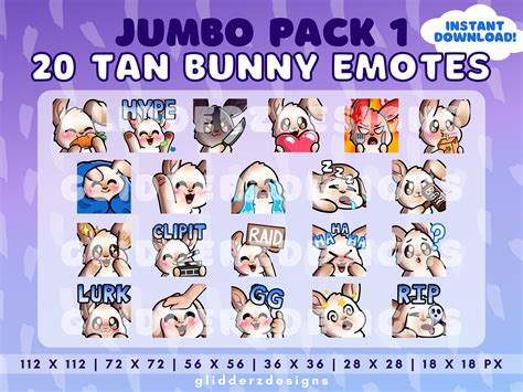 Tan Bunny Emote Jumbo Pack Tan Bunny Twitch Emotes Etsy