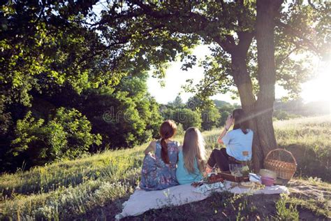 family   picnic   meadow   forest stock photo image