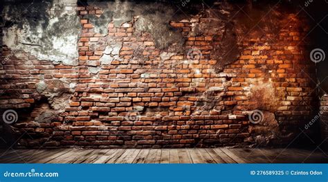 Wooden Floor And Brick Wall For Vintage Wallpaper Hollow Brick Wall For Wallpaper Stock