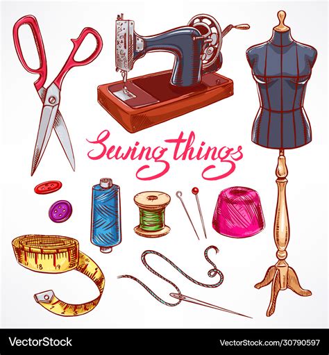 Hand Drawn Tailoring Equipment Royalty Free Vector Image