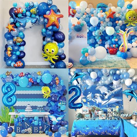 Pcs Set Ocean Theme Party Decoration Shark Octopus Metal Blue Balloon