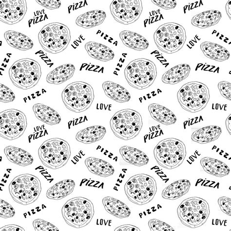 Pizza Seamless Pattern Hand Drawn Sketch Whole Pizza And Slice Doodles