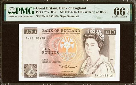 England Great Britain Qeii 10 Pounds Nd 1984 86 Gem Unc Pmg 66 Epq