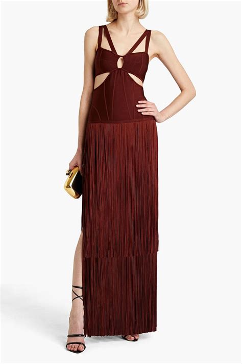 HERVÉ LÉGER Cutout fringed bandage gown THE OUTNET