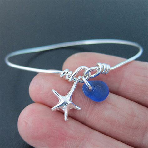 Sea Glass Bracelet Sterling Silver Simple Genuine Sea Glass Jewelry Authentic Sea Glass Bangle