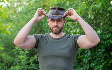 Handsome Man Wearing Cowboy Hat. Caucasian Man in Hat Stock Image ...