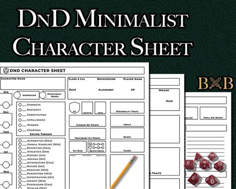 Notes For Dungeons And Dragons Minimalist Character Sheet Tabletop