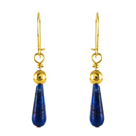 Boucles D Oreilles Perles D Or Et Gouttes De Lapis Lazuli Bijouxbaume