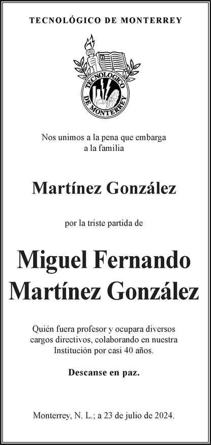 Miguel Fernando Martínez González Obituario Esquela