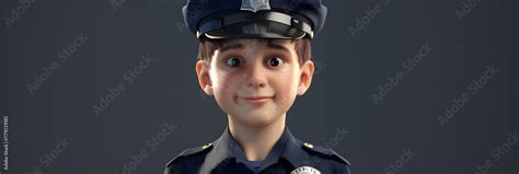 Police Officer 2d Cartoon Illustration On Half Black Background Young