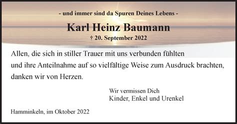 Traueranzeigen Von Karl Heinz Baumann Trauer In Nrw De