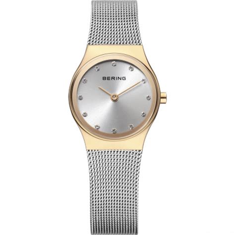 RELOJ BERING CLÁSICO MUJER MALLA Y SWAROVSKI ELEMENTS PLATEADO Y DORADO