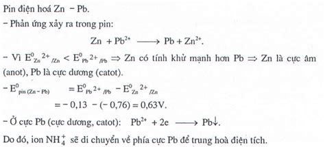 Khi hình thành pin điện hóa anol là cực Zn Suất điện động chuẩn của