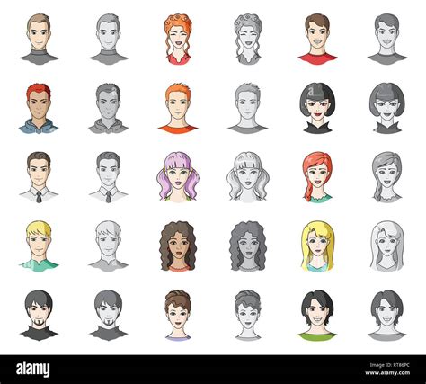 Avatar And Face Cartoon Monochrom Icons In Set Collection For Design A