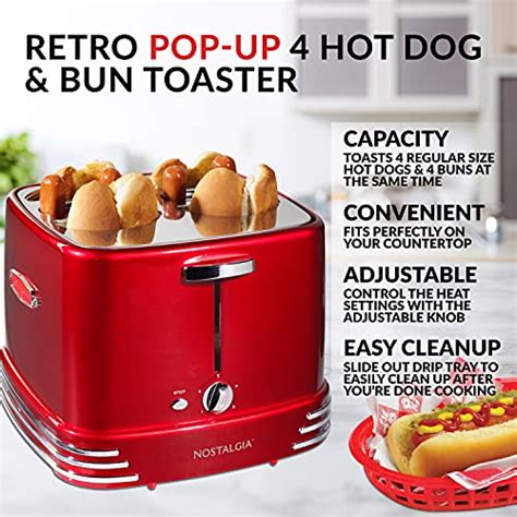 Nostalgia 4 Slot Hot Dog And Bun Toaster With Mini Tongs Hot Dog