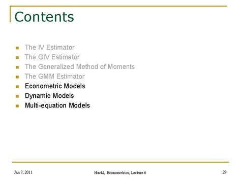 Econometrics Lecture 6 Gmmestimator And Econometric Models Contents