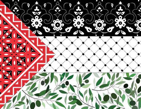 PALESTINE flag from ornaments and olives and Palestinian scarf which called in arabic kufiya ...