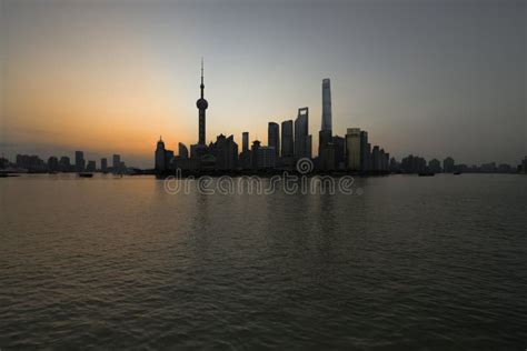 The Bund Early In The Morning At Sunrise Pudong And Huangpu River From