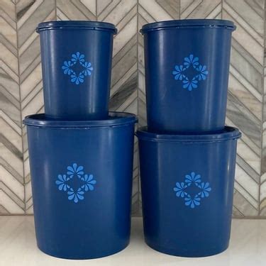 Vintage Tupperware Blue Canister Set Servalier Set Of 4 Canisters