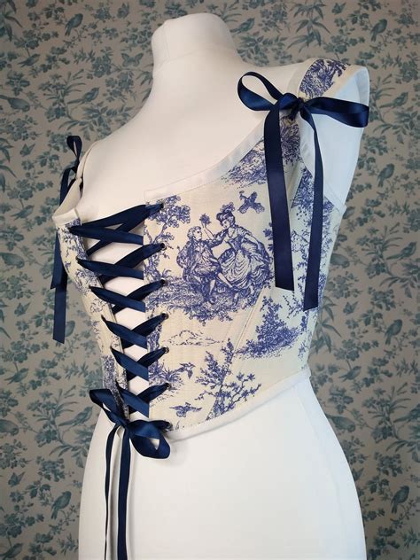 Royal Blue Th Century Toile De Jouy Corset Stays Light Etsy Uk