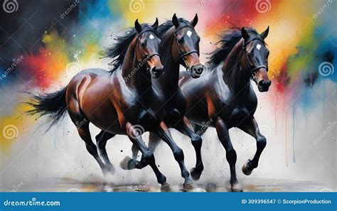 Galloping Horses In Vivid Motion Stock Image Image Of Nature Freedom