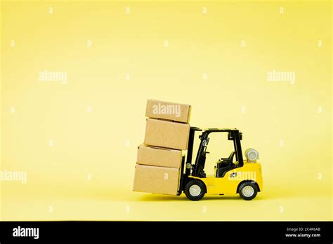 Mini Forklift Truck Load Cardboard Boxes Logistics And Transportation