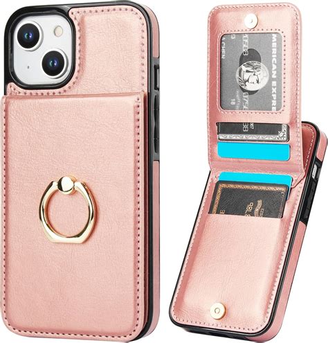 Kihuwey For Iphone 1314 Case Wallet With Credit Card Holder 360° Rotation Ring Pu