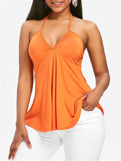 [32 Off] Halter Neck Backless Cami Top Rosegal