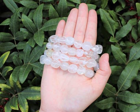 Clear Quartz Tumbled Gemstone Bracelet 6 8 Mm Stones Clear Etsy