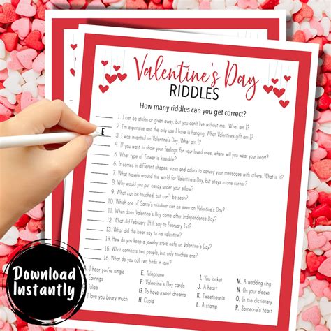 Valentines Day Riddle Game for Office Party Valentines Game Night ...