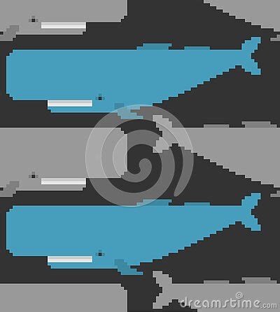 Sperm Whale Pixel Art 8 Bit Pattern Seamless Pixelated Cachalot Big