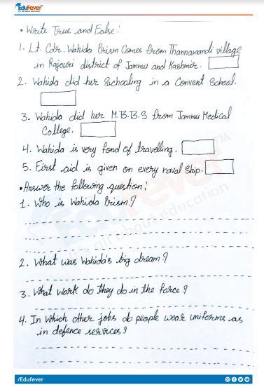 Cbse Class Evs Defence Officer Wahida Worksheet With Solutions