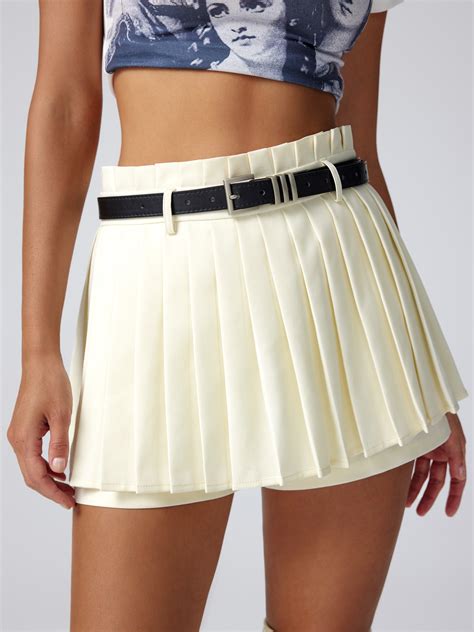 Mid Waist Pleated Mini Skort Cider