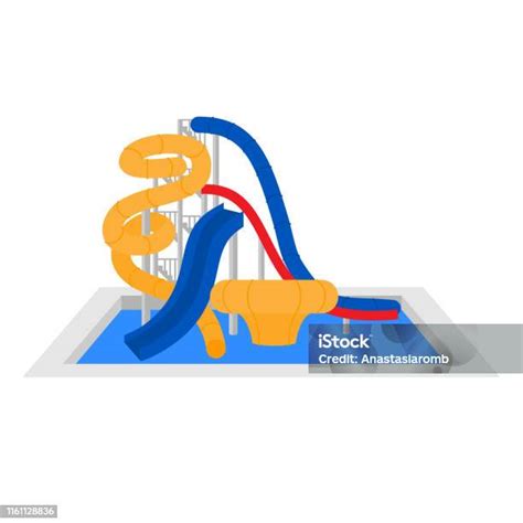 슬라이드와 수영장 만화 가족 워터 파크 평평한 여름 휴가 엔터테인먼트 활동적인 휴가 휴식 아쿠아 파크 익스트림 어트랙션 벡터에