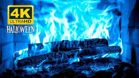 Halloween Fireplace 4K 12 HOURS Blue Fireplace With Crackling