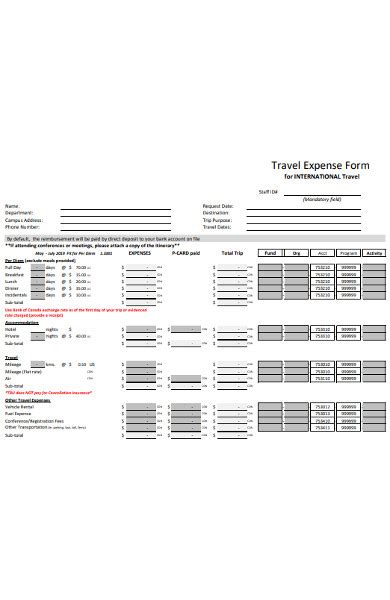 Free Sample Travel Expense Forms In Pdf Ms Word