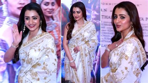 Trisha Looks Gorgeous In White Saree PS2 Promotions In Mumbai